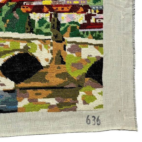 VTG Needlepoint Charles Bridge Prague Canal Village European Embroidery 18”x28” - Picture 7 of 16